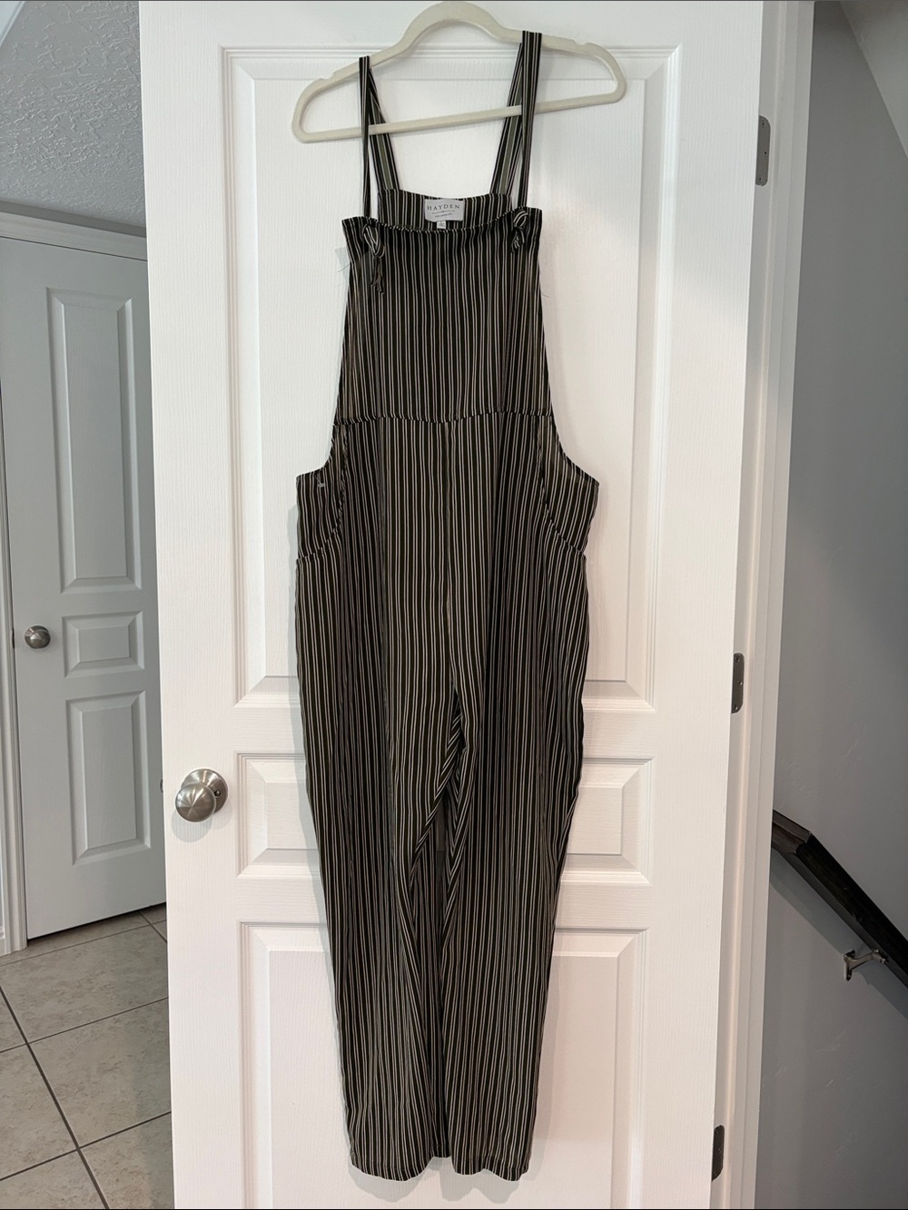 Hayden Striped Olive and Tan Relaxed-Fit Women's Overalls Jumpsuit
